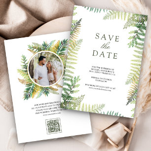 Weelderige groene varens QR-code foto bruiloft Save The Date