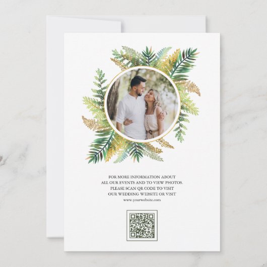 Weelderige groene varens QR Code Foto bruiloft Save The Date (Achterkant)