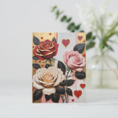 Weelderige harten en Rozen Feestdagenkaart (Staand voorkant)