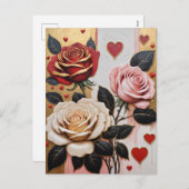 Weelderige harten en Rozen Feestdagenkaart (Voorkant / Achterkant)