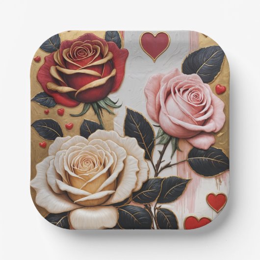 Weelderige harten en Rozen Papieren Bordje (Voorkant)