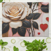 Weelderige harten en Rozen Theedoek (Gevouwen)
