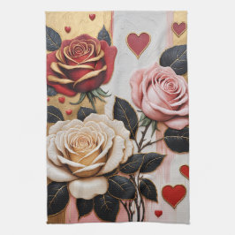 Weelderige harten en Rozen Theedoek