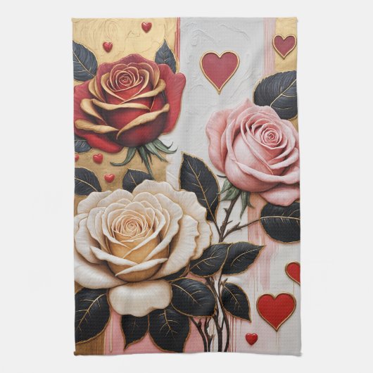 Weelderige harten en Rozen Theedoek (Verticaal)