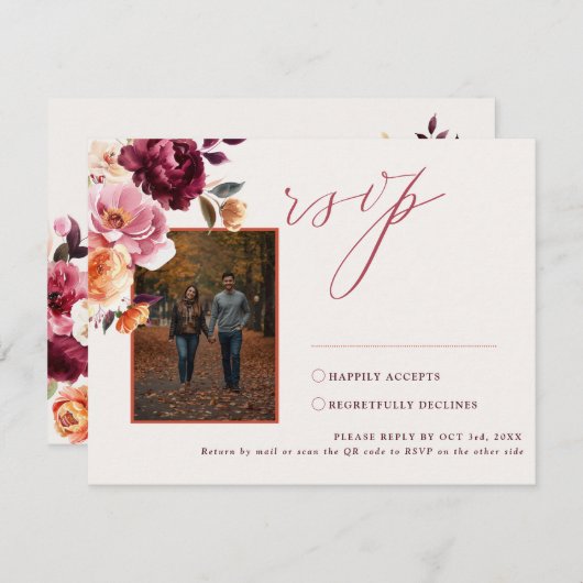 Weelderige Herfst Bloemen Huwelijk QR Code RSVP Ka (Voorkant / Achterkant)