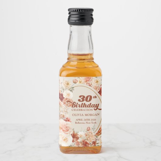 Weelderige herfst koperblush bordeaux 30ste verjaa likeurfles etiket (Voorkant)