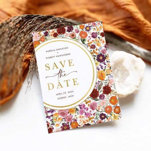 Weelderige Herfst Wildflowers Wedding Save the Dat Aankondigingskaart