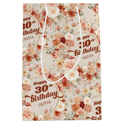 Weelderige herfstkoperblush bloemen 30e verjaardag medium cadeauzakje (Voorkant)