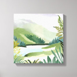 weelderige heuvel | Groene Waterverf Natuur schild Canvas Afdruk