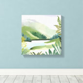 weelderige heuvel | Groene Waterverf Natuur schild Canvas Afdruk (Insitu (Houten vloer))