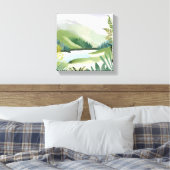 weelderige heuvel | Groene Waterverf Natuur schild Canvas Afdruk (Insitu (Slaapkamer))