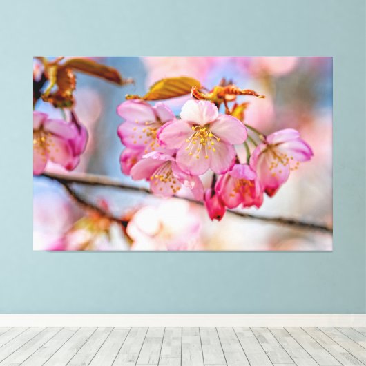 Weelderige Kersenbloesem In De Lentetuin Canvas Afdruk (Insitu (Houten vloer))