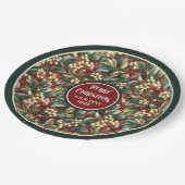 Weelderige kerst hulst bessen groen gedempt papieren bordje (Gekanteld)