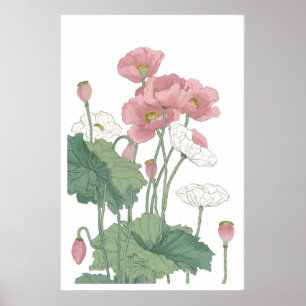 Weelderige Klaproos Bloemen Print - Luchtige Roze