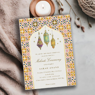 Weelderige Klasse Bloem Kaarsjes Mehndi Ceremonie  Folie Uitnodiging