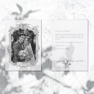 Weelderige klassieke Franse roos foto bruiloft Bedankkaart