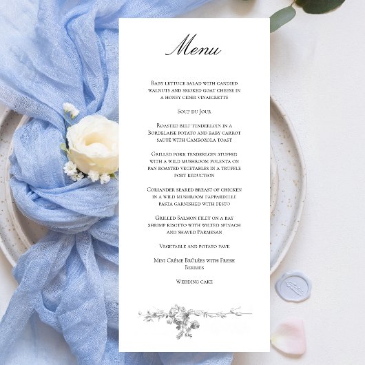 Weelderige Klassieke Franse Roos Rand Bruiloft Menu