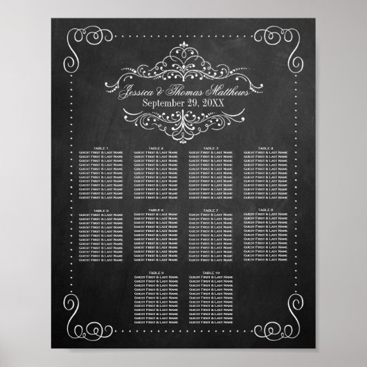 Weelderige Krijtbord Trouw Zittijd Chart Poster (Voorkant)