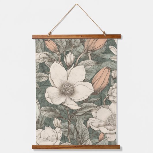 Weelderige  Magnolia Floral Botanical Hangend Wandkleed (Voorkant)