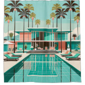 "Weelderige Mid-Century Modern Poolside" Douchegordijn (Voorkant)