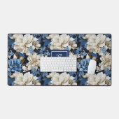 Weelderige Navy Blauwe Bloemen Aangepaste Naam Bur Bureaumat (Keyboard & Muis)