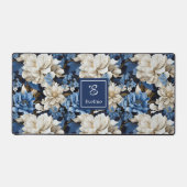 Weelderige Navy Blauwe Bloemen Aangepaste Naam Bur Bureaumat (Voorkant)