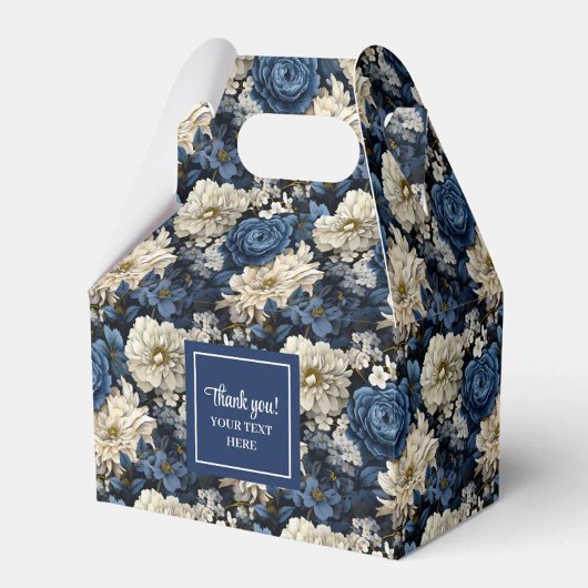 Weelderige Navy Blauwe Bloemen Aangepaste Naam Fav Bedankdoosjes
