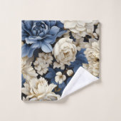 Weelderige Navy Blauwe Ivoor Gouden Bloem Badhandd Bad Handdoek (Wasdoekje)
