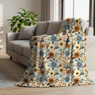 Weelderige Navy Blauwe Ivoren Bloem Boho Huis Deco Sherpa Deken