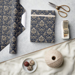 Weelderige Navy Bloemvergulding Cadeaupapier