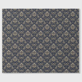 Weelderige Navy Bloemvergulding Cadeaupapier (Vlak)