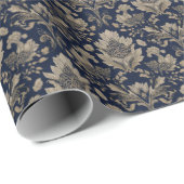 Weelderige Navy Bloemvergulding Cadeaupapier (Rol Hoek)