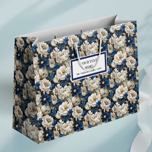Weelderige Navy Wit Ivoor Bloemrijke Elegante Cade Groot Cadeauzakje