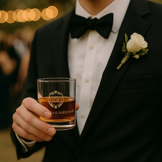 Weelderige Nep-Gouden Wapenschild Aangepaste Monog Whisky Glas