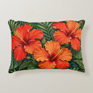 Weelderige Oranje Hibiscus Jungle Bloemen Tropisch Accent Kussen
