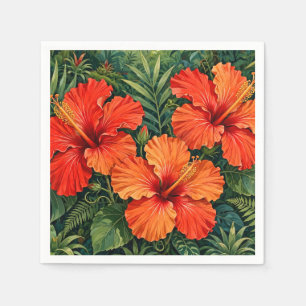 Weelderige Oranje Hibiscus Jungle Bloemen Tropisch Servet