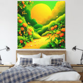 Weelderige Oranje tuinkunst Canvas Afdruk (Insitu (Slaapkamer))