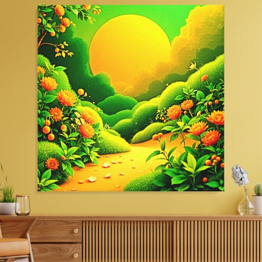 Weelderige Oranje tuinkunst Canvas Afdruk (Insitu (Woonkamer))