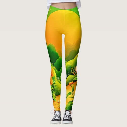 Weelderige Oranje tuinkunst Leggings (Voorkant)