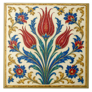Weelderige Ottomaanse Tulp Bloem Mozaïek Keramisch Tegeltje