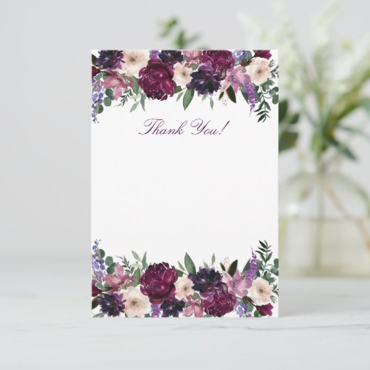 Weelderige Paarse Bloemen | Romantische Dankkaartj Bedankkaart (Staand voorkant)