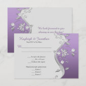 Weelderige paarse en zilveren bloemen Krullen Menu Kaart (Voorkant / Achterkant)