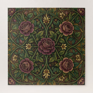 Weelderige Paarse Roos William Morris Stijl Bloemm Legpuzzel