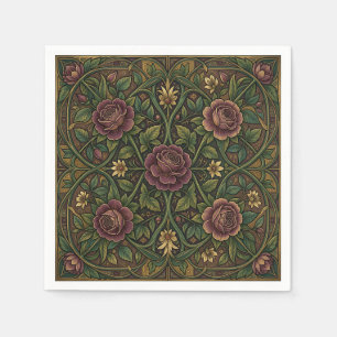Weelderige Paarse Roos William Morris Stijl Bloemm Servet