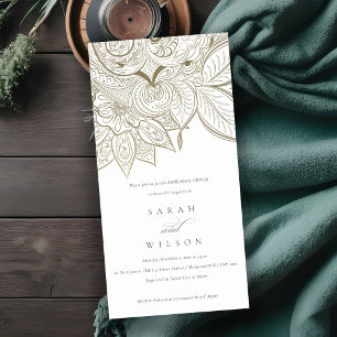 Weelderige Paisley Ivoor Goud Proefbruiloft Uitnod Bedankkaart