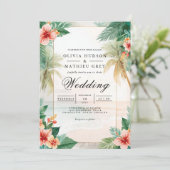 Weelderige Palm Floral Beach bruiloft Kaart (Staand voorkant)
