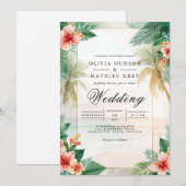 Weelderige Palm Floral Beach bruiloft Kaart (Voorkant / Achterkant)