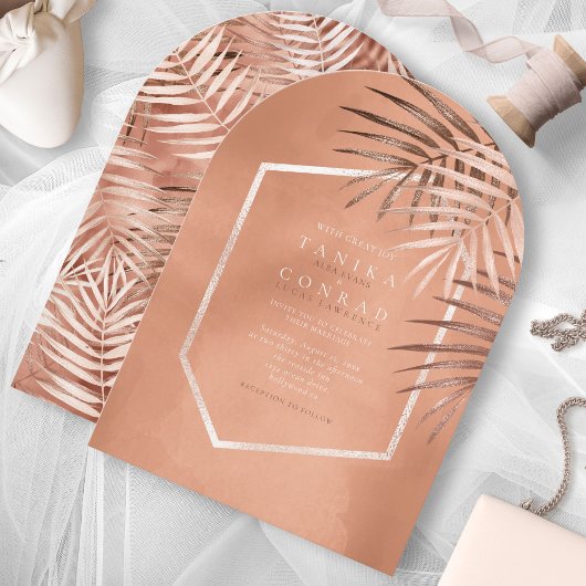 Weelderige palmblad trouw terracotta boog ID956 Kaart