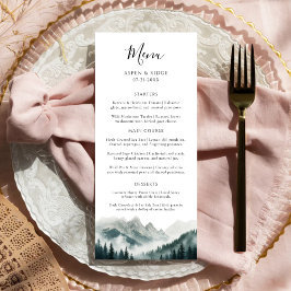 Weelderige Pieken Mistig Bos Aquarel Trouwmenu Menu