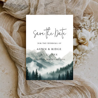 Weelderige Pieken Mistige Bos Aquarel Save The Date